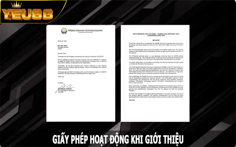 Giấy phép hoạt động khi giới thiệu