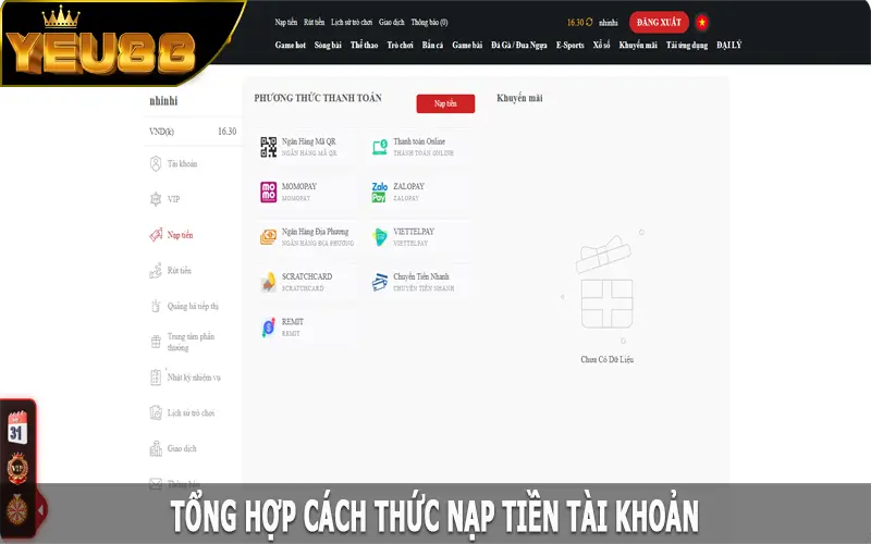 Tổng hợp cách thức nạp tiền Yeu88 nhanh chóng, an toàn